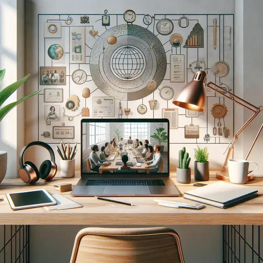 "Collage of essential productivity tools for remote teams, including digital collaboration software, project management apps, and virtual communication platforms, illustrating how technology enhances teamwork and efficiency."